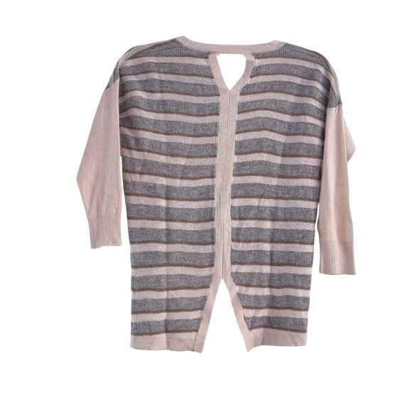 Quinn Women's Gray/Cream Knitted Stripe High & Low Hem Long Sleeve Size 2 - Picture 4 of 7